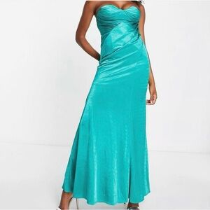 ASOS Design bandeau tuck drape maxi dress in aqua